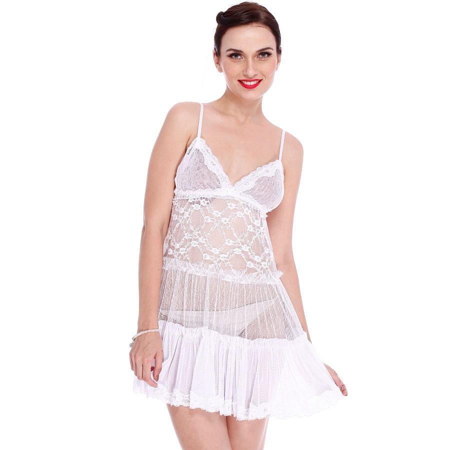 Buy Sheer Babydoll Night Dress In White Online India, Best