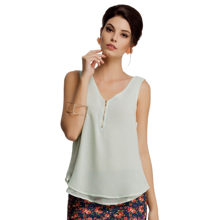 Buy Layered Sleeveless Georgette Top in Sea Green Online India, Best ...