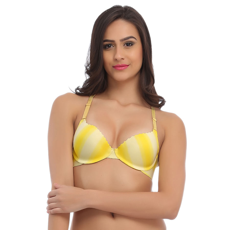 Buy Yellow Push Up Bra With Detachable Straps & Laser Cut Finish Online