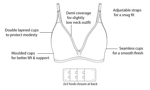 Buy Cotton Non-Padded Non-Wired Demi Cup T-Shirt Bra - White Online India,  Best Prices, COD - Clovia - BR0788P18