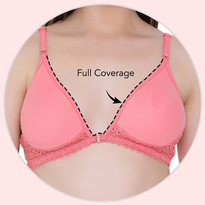 Buy Non-Padded Non-Wired Front Open Plunge Bra in Pink - Cotton