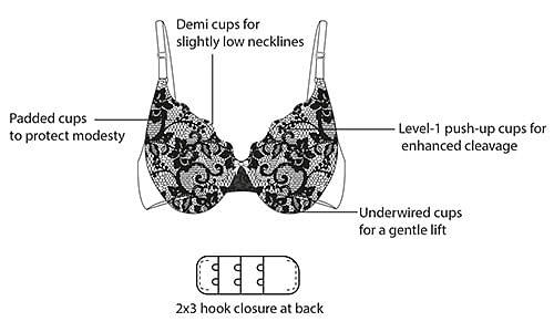 Buy Level 1 Push Up Underwired Demi Cup Bra in Royal Blue - Lace