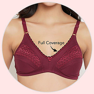 Buy Non-Padded Non-Wired Full Figure Bra in Maroon - Cotton & Lace