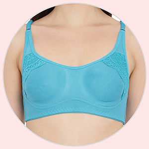 Buy Non-Padded Non-Wired Full Coverage Bra with Lace in Blue - Cotton Rich Online  India, Best Prices, COD - Clovia - BR1816P03